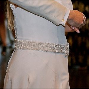 bridal belt pearl, sash with removable buckle, hand sewn, large